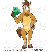 Vector Illustration of a Cartoon Stallion School Mascot Holding Cash Money by Mascot Junction