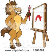 Vector Illustration of a Cartoon Stallion School Mascot Painting a Canvas by Toons4Biz
