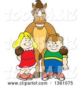 Vector Illustration of a Cartoon Stallion School Mascot Posing with Students by Toons4Biz