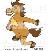 Vector Illustration of a Cartoon Stallion School Mascot Running with a Football by Mascot Junction