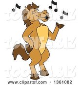 Vector Illustration of a Cartoon Stallion School Mascot Singing by Mascot Junction