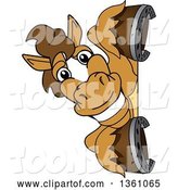 Vector Illustration of a Cartoon Stallion School Mascot Smiling Around a Sign by Toons4Biz