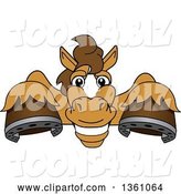 Vector Illustration of a Cartoon Stallion School Mascot Smiling over a Sign by Mascot Junction