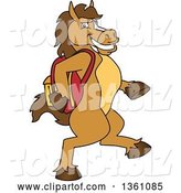 Vector Illustration of a Cartoon Stallion School Mascot Student Walking with a Backpack by Mascot Junction