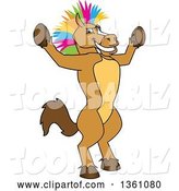 Vector Illustration of a Cartoon Stallion School Mascot with a Colorful Mohawk, Cheering by Mascot Junction