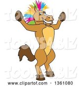 Vector Illustration of a Cartoon Stallion School Mascot with a Colorful Mohawk, Cheering by Toons4Biz
