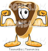 Vector Illustration of a Cartoon Steak Mascot Flexing His Strong Arm Muscles by Mascot Junction