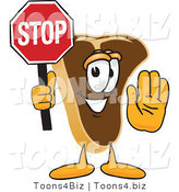 Vector Illustration of a Cartoon Steak Mascot Holding a Stop Sign by Mascot Junction
