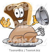 Vector Illustration of a Cartoon Steak Mascot Serving a Thanksgiving Turkey on a Platter by Mascot Junction