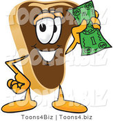 Vector Illustration of a Cartoon Steak Mascot Waving a Green Dollar Bill by Mascot Junction