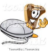 Vector Illustration of a Cartoon Steak Mascot Waving and Standing by a Computer Mouse by Toons4Biz