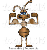 Vector Illustration of a Cartoon Strong Ant Mascot Flexing His Bicep Arm Muscles by Mascot Junction