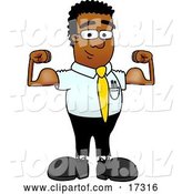Vector Illustration of a Cartoon Strong Black Business Man Mascot Flexing His Arm Muscles by Mascot Junction
