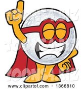 Vector Illustration of a Cartoon Super Golf Ball Sports Mascot Wearing a Red Hat and Holding up a Finger by Mascot Junction