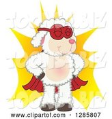 Vector Illustration of a Cartoon Super Hero Lamb Mascot over a Burst by Mascot Junction