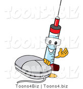 Vector Illustration of a Cartoon Syringe Mascot by a Computer Mouse by Toons4Biz