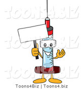 Vector Illustration of a Cartoon Syringe Mascot Holding a Blank Sign by Mascot Junction