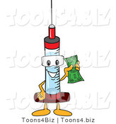 Vector Illustration of a Cartoon Syringe Mascot Holding a Dollar by Mascot Junction