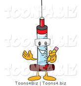 Vector Illustration of a Cartoon Syringe Mascot Holding a Pencil by Mascot Junction