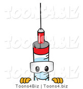 Vector Illustration of a Cartoon Syringe Mascot Looking over a Blank Sign by Mascot Junction