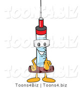 Vector Illustration of a Cartoon Syringe Mascot Pointing Outwards by Toons4Biz
