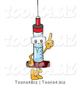 Vector Illustration of a Cartoon Syringe Mascot Pointing up by Mascot Junction