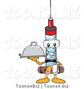 Vector Illustration of a Cartoon Syringe Mascot Serving a Platter by Mascot Junction