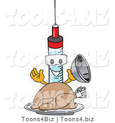 Vector Illustration of a Cartoon Syringe Mascot Serving a Thanksgiving Turkey by Mascot Junction