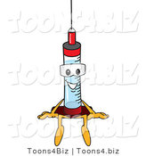 Vector Illustration of a Cartoon Syringe Mascot Sitting on a Ledge by Mascot Junction