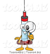 Vector Illustration of a Cartoon Syringe Mascot Using a Magnifying Glass by Mascot Junction