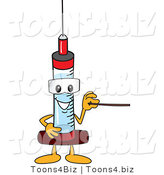 Vector Illustration of a Cartoon Syringe Mascot Using a Pointer Stick by Mascot Junction