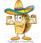 Vector Illustration of a Cartoon Taco Mascot Flexing His Arm Muscles by Mascot Junction