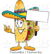 Vector Illustration of a Cartoon Taco Mascot Holding a Blank Sign by Toons4Biz