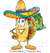 Vector Illustration of a Cartoon Taco Mascot Holding a Dollar Bill by Mascot Junction