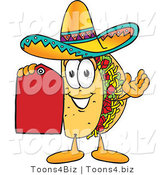 Vector Illustration of a Cartoon Taco Mascot Holding a Red Sales Price Tag by Toons4Biz