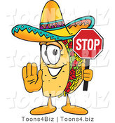 Vector Illustration of a Cartoon Taco Mascot Holding a Stop Sign by Mascot Junction