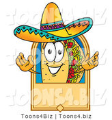 Vector Illustration of a Cartoon Taco Mascot on a Blank Tan Label, Logo or Sign by Mascot Junction