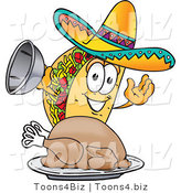 Vector Illustration of a Cartoon Taco Mascot Serving a Thanksgiving Turkey on a Platter by Mascot Junction