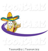 Vector Illustration of a Cartoon Taco Mascot Waving and Standing Behind a Purple Dash on an Employee Nametag or Business Logo by Mascot Junction