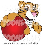 Vector Illustration of a Cartoon Tiger Cub Mascot Grabbing a Red Ball by Mascot Junction