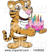 Vector Illustration of a Cartoon Tiger Cub Mascot Holding a Birthday Cake by Toons4Biz
