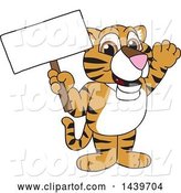 Vector Illustration of a Cartoon Tiger Cub Mascot Holding a Blank Sign by Mascot Junction