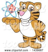 Vector Illustration of a Cartoon Tiger Cub Mascot Holding an Atom by Mascot Junction