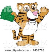 Vector Illustration of a Cartoon Tiger Cub Mascot Holding Cash Money by Mascot Junction