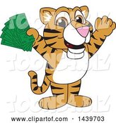 Vector Illustration of a Cartoon Tiger Cub Mascot Holding Cash Money by Toons4Biz