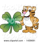 Vector Illustration of a Cartoon Tiger Cub Mascot with a St Patricks Day Clover by Mascot Junction