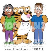 Vector Illustration of a Cartoon Tiger Cub Mascot with Happy Students by Mascot Junction