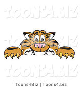 Vector Illustration of a Cartoon Tiger Mascot Behind a Blank Sign by Mascot Junction