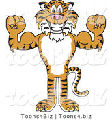 Vector Illustration of a Cartoon Tiger Mascot Flexing by Mascot Junction