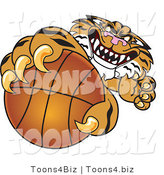 Vector Illustration of a Cartoon Tiger Mascot Grabbing a Basketball by Mascot Junction